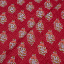 Red Colour Floral Screen Print Cotton Fabric 