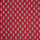 Red Colour Floral Screen Print Cotton Fabric 