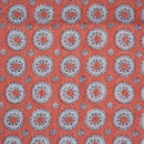 Peach Colour Floral Screen Print Cotton Fabric 