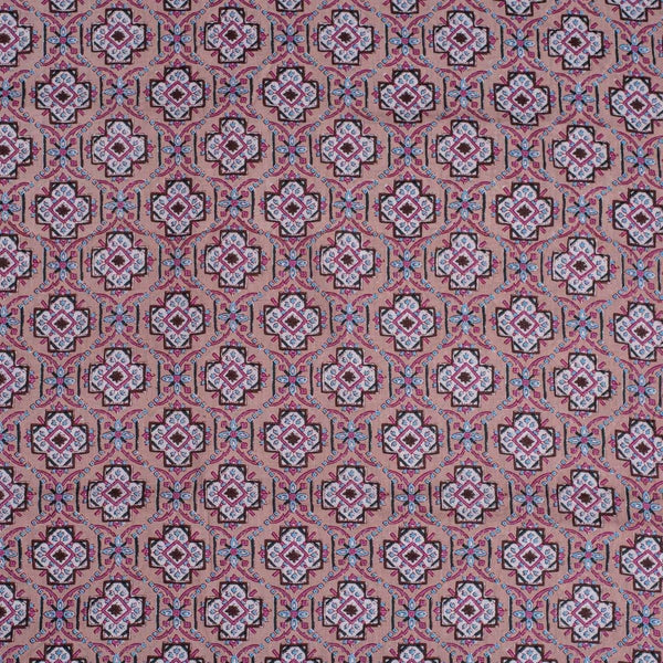 Dusty Rose Colour Floral Screen Print Cotton Fabric 
