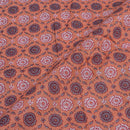 Peach Colour Floral Screen Print Cotton Fabric 
