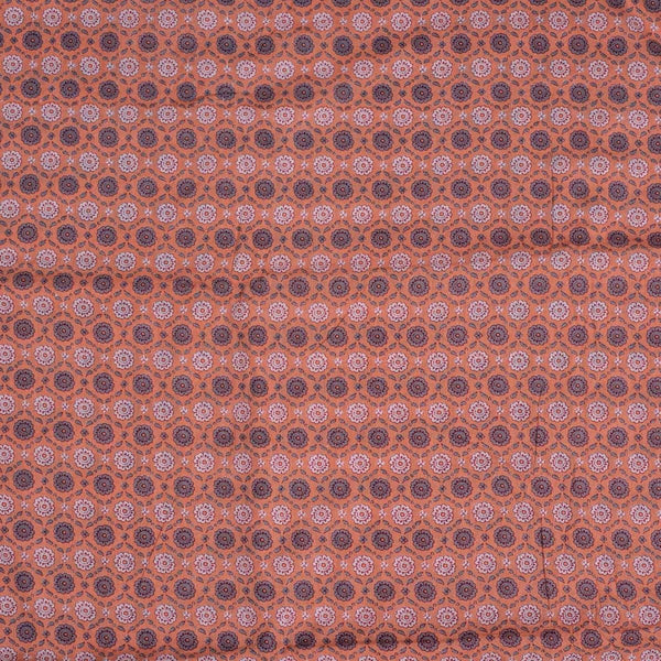 Peach Colour Floral Screen Print Cotton Fabric 