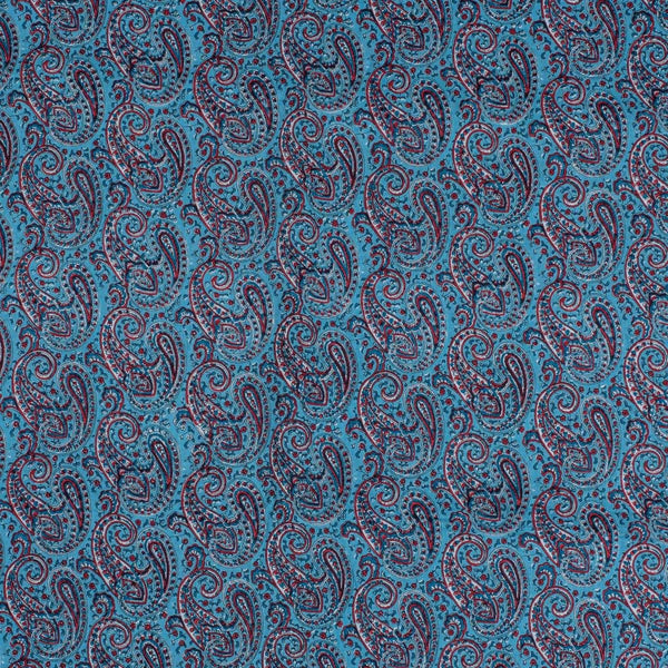 Cadet Blue Colour Paisley Screen Print Cotton Fabric 