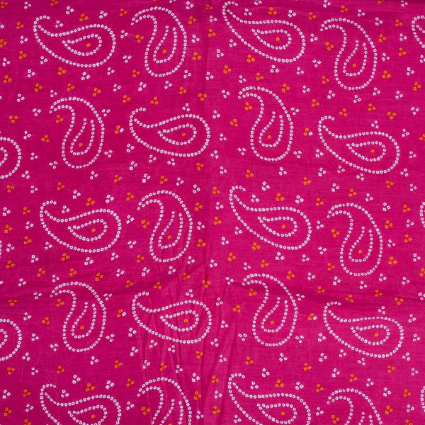 Candy Pink Colour Bandhani Print Muslin Feel Fabric 