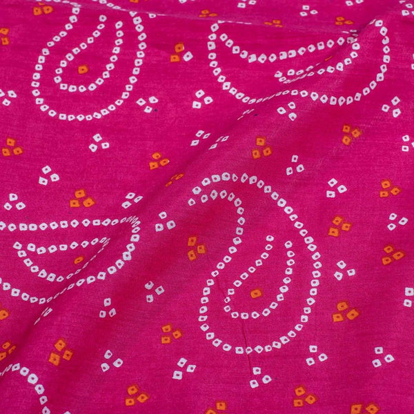 Candy Pink Colour Bandhani Print Muslin Feel Fabric 