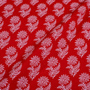 White Khadee and Red Colour Floral Screen Print Cotton Fabric