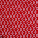 White Khadee and Red Colour Floral Screen Print Cotton Fabric