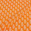 White Khadee and Orange Colour Floral Screen Print Cotton Fabric