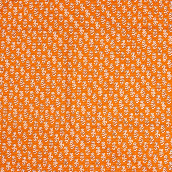 White Khadee and Orange Colour Floral Screen Print Cotton Fabric