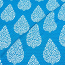 White Khadee and Blue Colour Mughal Screen Print Cotton Fabric