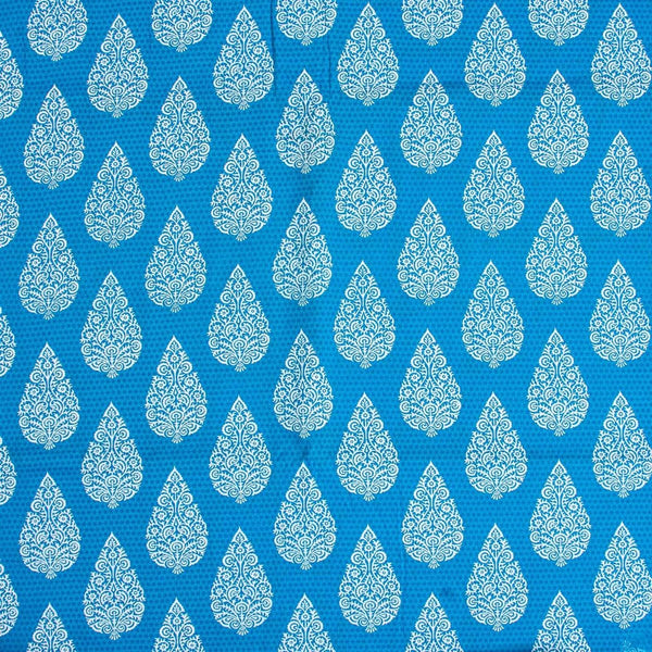 White Khadee and Blue Colour Mughal Screen Print Cotton Fabric