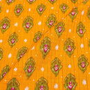 Golden Orange Colour Floral Print Pin Tucks Cotton Fabric 34 inch Width