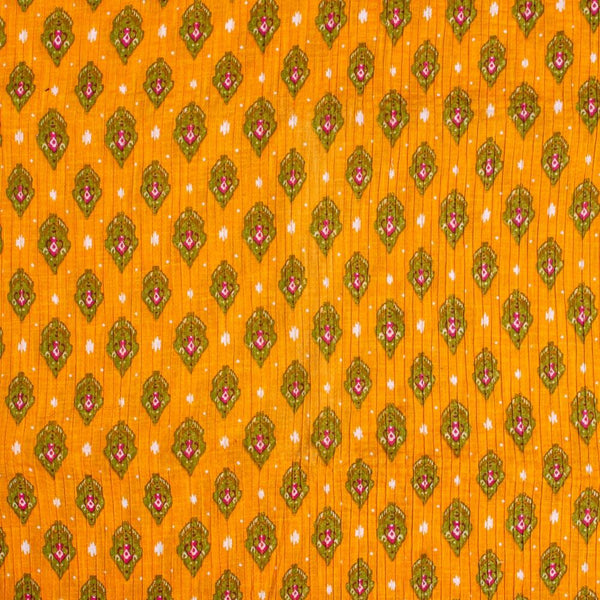 Golden Orange Colour Floral Print Pin Tucks Cotton Fabric 34 inch Width