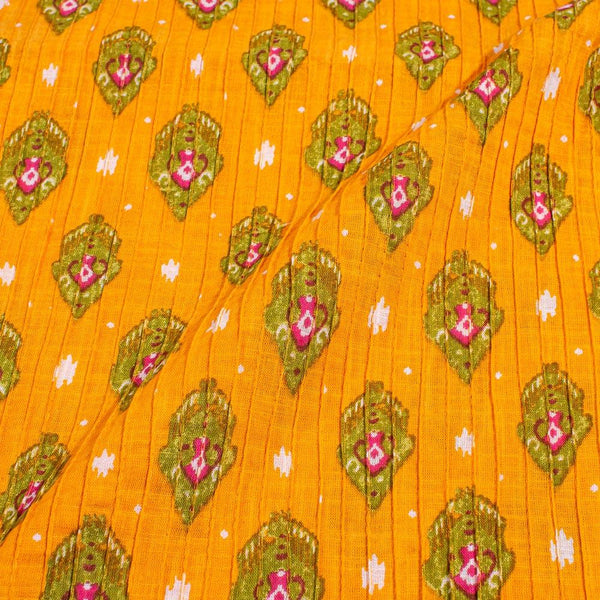 Golden Orange Colour Floral Print Pin Tucks Cotton Fabric 34 inch Width