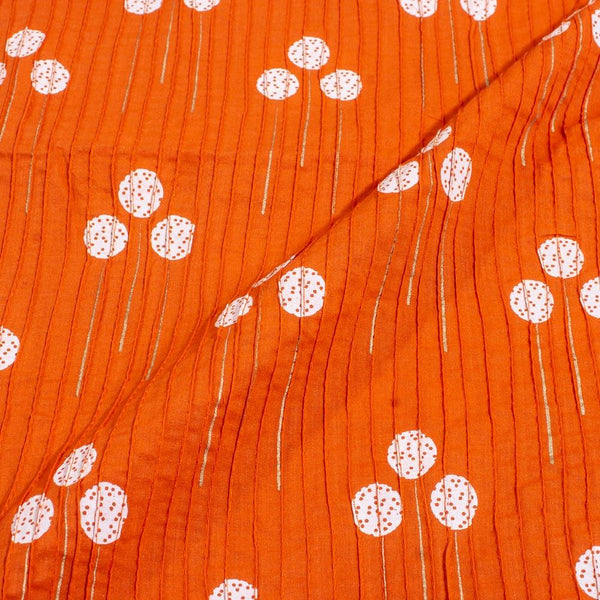 Orange Colour Geometric Print Pin Tucks Cotton Fabric 34 inch Width
