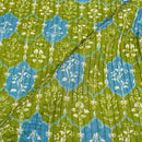 Green Colour Floral Print Pin Tucks Cotton Fabric 34 inch Width