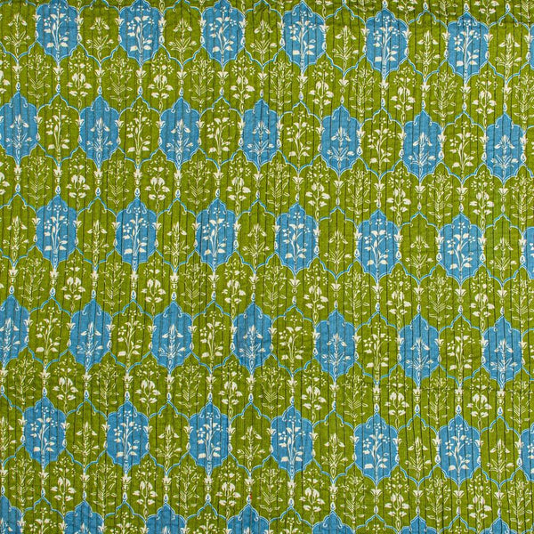 Green Colour Floral Print Pin Tucks Cotton Fabric 34 inch Width