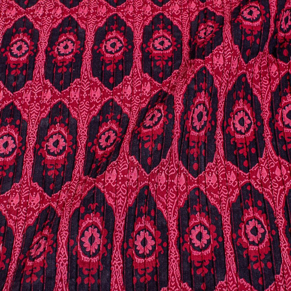 Maroon Black Colour Floral Print Pin Tucks Cotton Fabric 34 inch Width