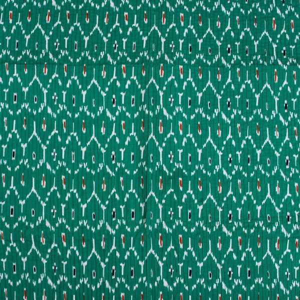 Green Colour Ikat Print Pin Tucks Cotton Fabric 34 inch Width