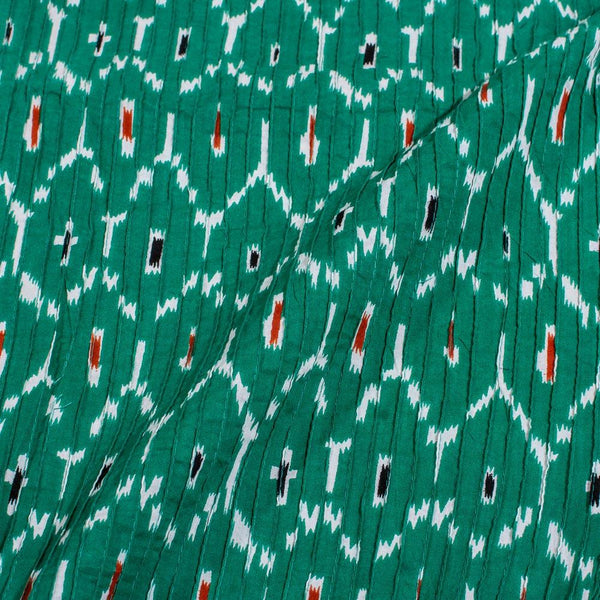 Green Colour Ikat Print Pin Tucks Cotton Fabric 34 inch Width