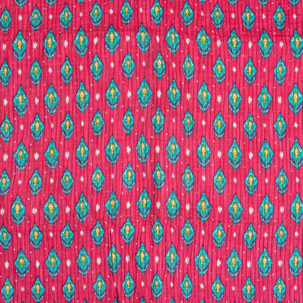 Candy Pink Colour Geometric Print Pin Tucks Cotton Fabric 34 inch Width