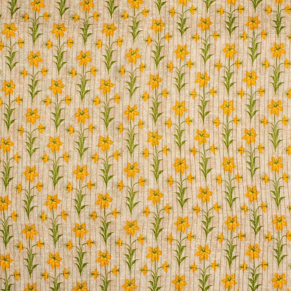 Beige Colour Floral Print 35 inch Width Pin Tucks Cotton Fabric 