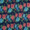 Navy Blue Colour Floral Print 34 inch Width Pin Tucks Cotton Fabric 