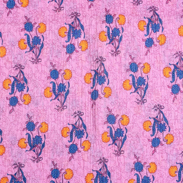 Pink Colour Floral Print 36 inch Width Pin Tucks Cotton Fabric 
