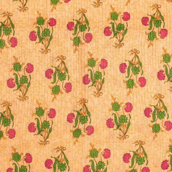 Peach Colour Floral Print 35 inch Width Pin Tucks Cotton Fabric 