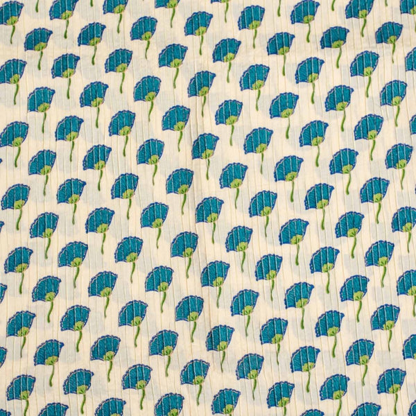 Off White Colour Floral Print 36 inch Width Pin Tucks Cotton Fabric 