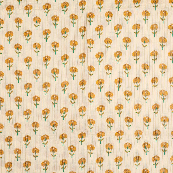 Off White Colour Floral Print 35 inch Width Pin Tucks Cotton Fabric 