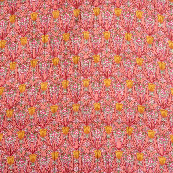 Peach Colour Floral Jaal Print 35 inch Width Pin Tucks Cotton Fabric 
