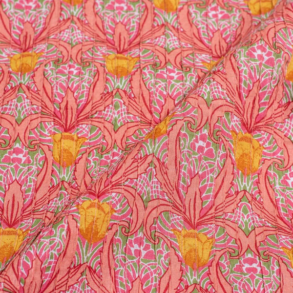Peach Colour Floral Jaal Print 35 inch Width Pin Tucks Cotton Fabric 