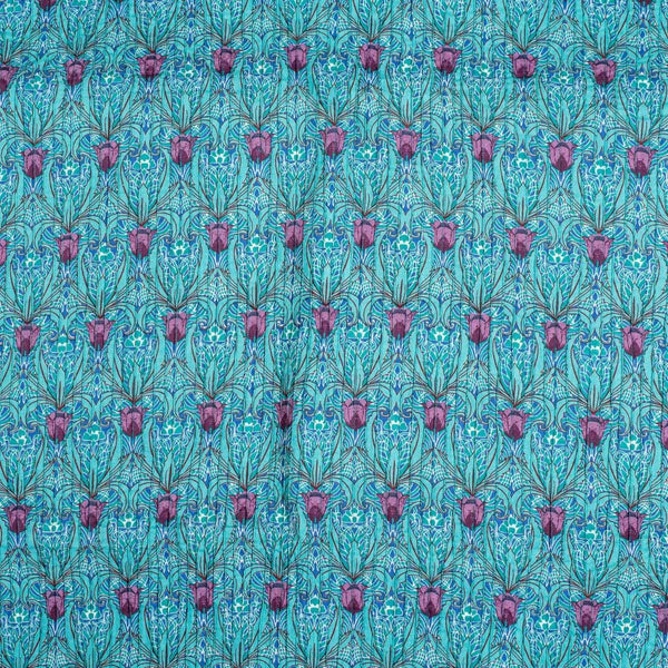 Sea Blue Colour Floral Jaal Print 32 inch Width Pin Tucks Cotton Fabric 