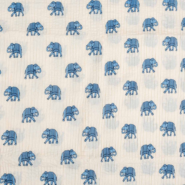 Off White Colour Elephant Motif Print 36 inch Width Pin Tucks Cotton Fabric 