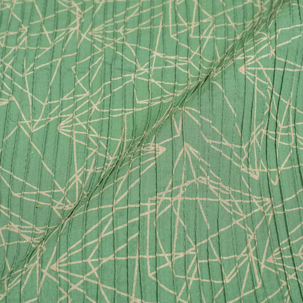 Green Colour Geoemtric Print 32 inch Width Pin Tucks Cotton Fabric 