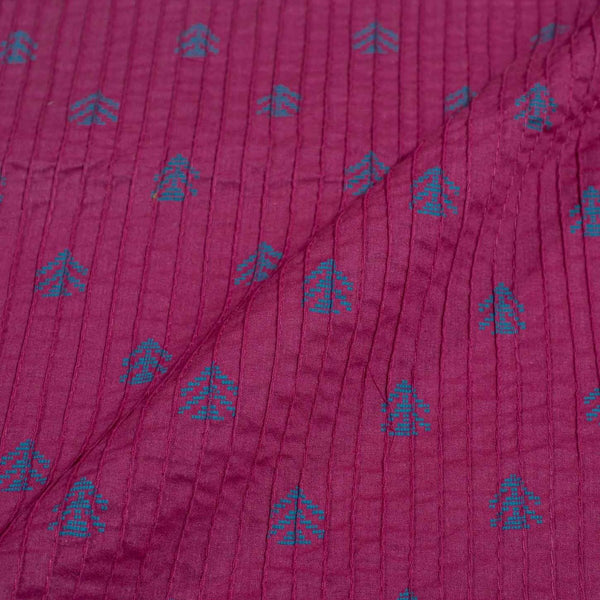 Magenta Colour Geoemtric Print 36 inch Width Pin Tucks Cotton Fabric 