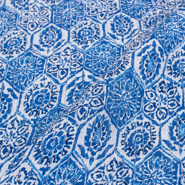 Ink Blue Colour Geoemtric Print 39 inch Width Pin Tucks Cotton Fabric