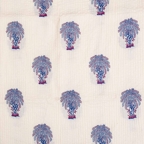 Off White Colour Tree Motif Print 34 inch Width Pin Tucks Cotton Fabric 