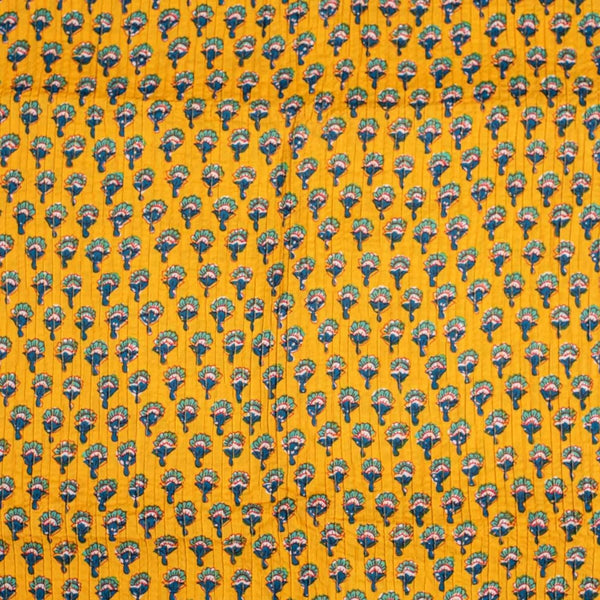 Mustard Orange Colour Floral Butti Print 35 inch Width Pin Tucks Cotton Fabric 