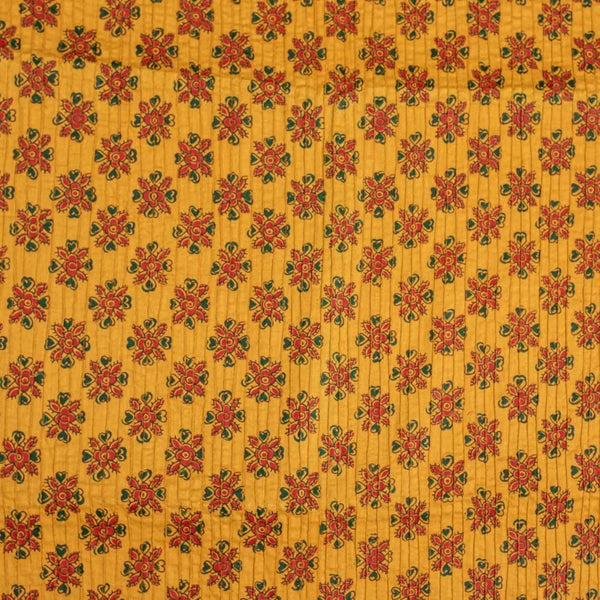 Mustard Colour Floral Butti Print 36 inch Width Pin Tucks Cotton Fabric 