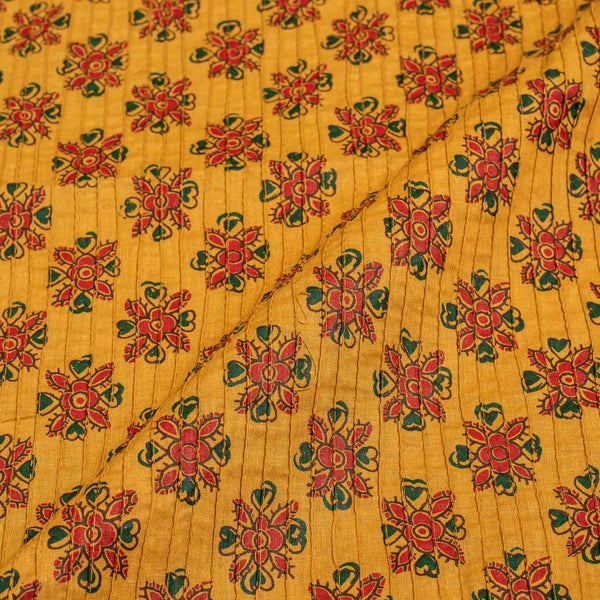 Mustard Colour Floral Butti Print 36 inch Width Pin Tucks Cotton Fabric 