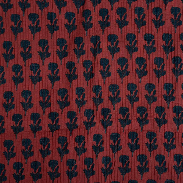 Maroon Colour Floral Print 35 inch Width Pin Tucks Cotton Fabric 