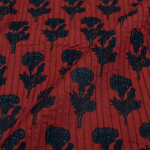 Maroon Colour Floral Print 35 inch Width Pin Tucks Cotton Fabric 