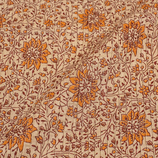 Beige Colour Floral Jaal Print 35 inch Width Pin Tucks Cotton Fabric