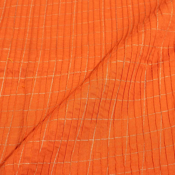 Orange Colour Geometric Print 35 inch Width Pin Tucks Cotton Fabric 