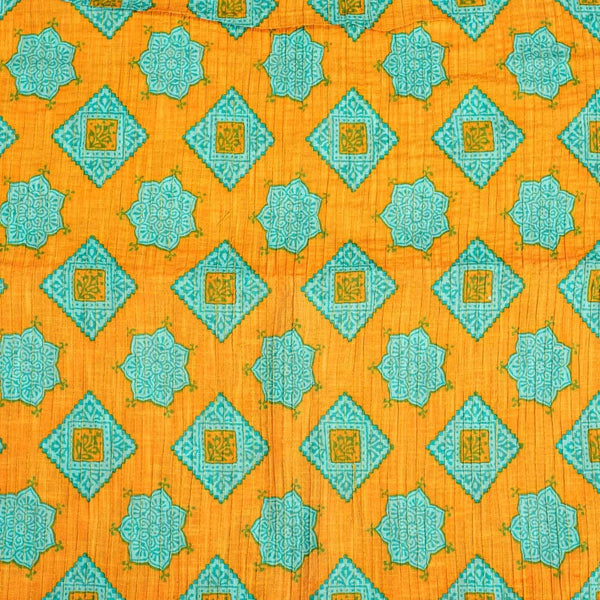 Mustard Yellow Colour Mughal Print 37 inch Width Pin Tucks Cotton Fabric 