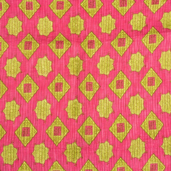 Candy Pink Colour Mughal Print 34 inch Width Pin Tucks Cotton Fabric 