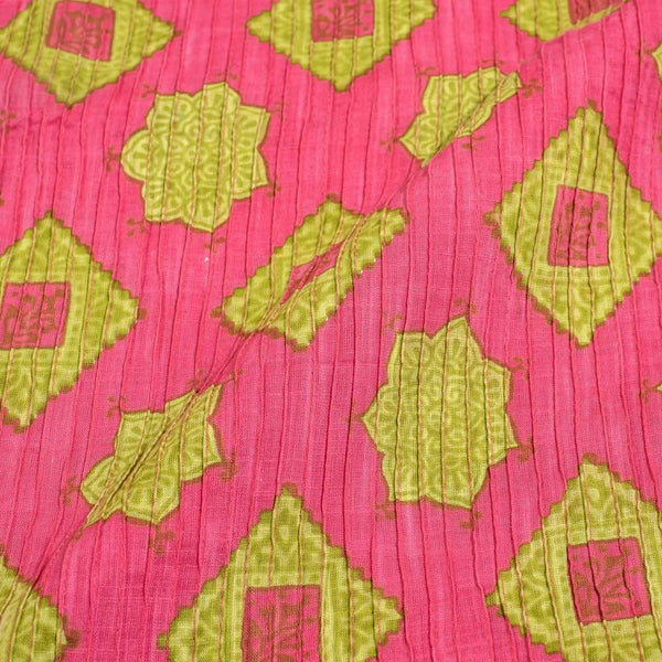 Candy Pink Colour Mughal Print 34 inch Width Pin Tucks Cotton Fabric 