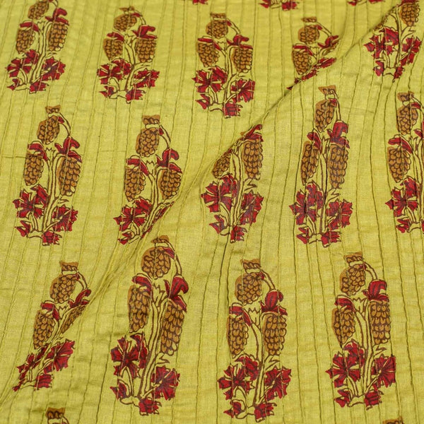 Mehndi Green Colour Mughal Print 35 inch Width Pin Tucks Cotton Fabric 